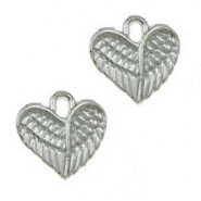 Metal charm Heart with wings 13mm - Antique silver